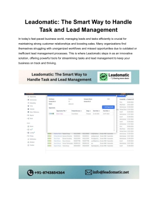 Leadomatic: The Smart Way to Handle Task and Lead Management