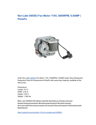 Nor-Lake 095503 Fan Motor 115V, 3000RPM- PartsFe