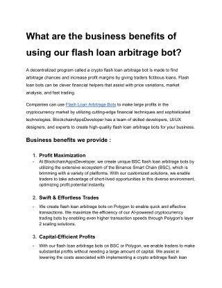 What are the business benefits of using our flash loan arbitrage bot - BlockchainAppsDeveloper
