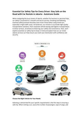Essential Car Safety Tips for Every Driver Stay Safe on the Road with Car Rentals in Jakarta - Autotranz Guide
