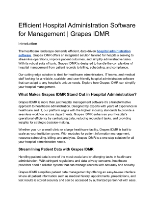 Efficient Hospital Administration Software for Management _ Grapes IDMR