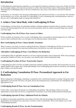 Why Choose CoolSculpting for Fat Reduction in El Paso?