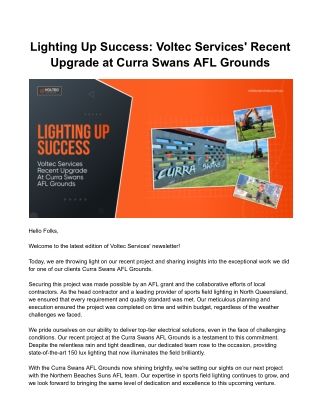 Lighting Up Success: Voltec Services' Recent Upgrade at Curra Swans AFL Grounds