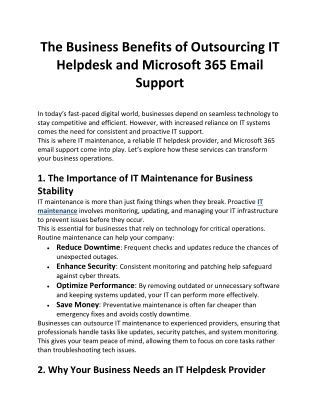 The Business Benefits of Outsourcing IT Helpdesk and Microsoft 365 Email Support