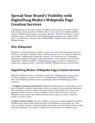 Spread Your Brand's Visibility with DigitalYoog Media's Wikipedia Page Creation Services