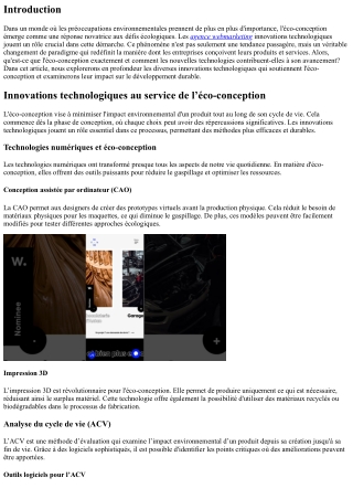 Innovations technologiques au service de l’éco-conception
