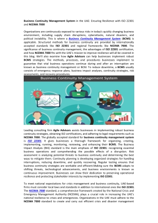 Business Continuity Management System in the UAE