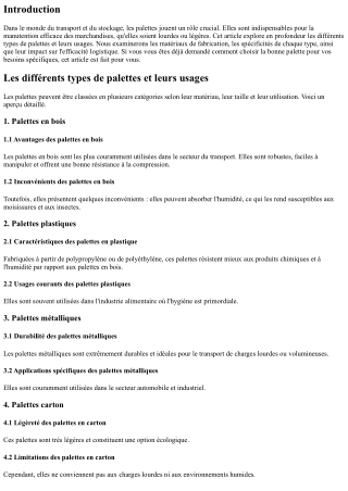 Les différents types de palettes et leurs usages