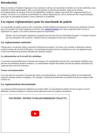 Les enjeux réglementaires pour les marchands de palette