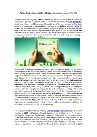 Agile Advisors: Expert LEED Certification Consulting Services in the UAE