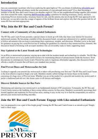 Join the RV Bus and Coach Forum: Engage with Like-minded Enthusiasts