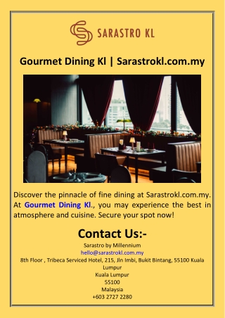 Gourmet Dining Kl  Sarastrokl.com.my