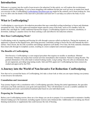 A Journey into the World of Non-Invasive Fat Reduction: CoolSculpting