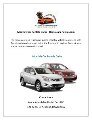 Monthly Car Rentals Oahu  Rentalcars-hawaii