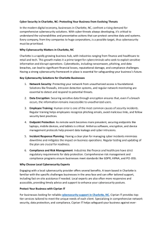 Cyber Security in Charlotte, NC: Protecting Your Business from Evolving Threats