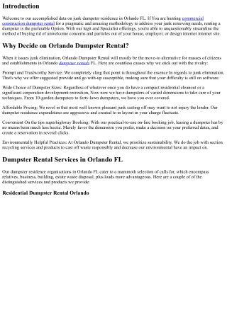 Junk Dumpster Rental in Orlando FL: Streamline Junk Removing