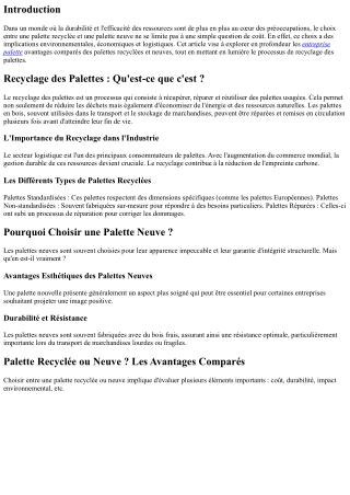 “Palette Recyclée ou Neuve ? Les Avantages Comparés”