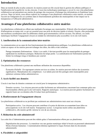 “Avantages d’une plateforme collaborative entre mairies”