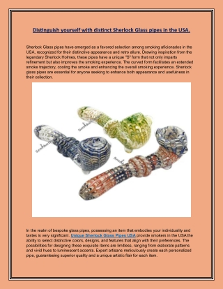 Distinguish yourself with distinct Sherlock Glass pipes in the USA.