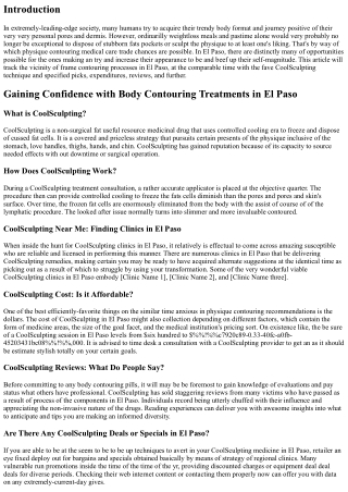 Gaining Confidence with Body Contouring Treatments in El Paso
