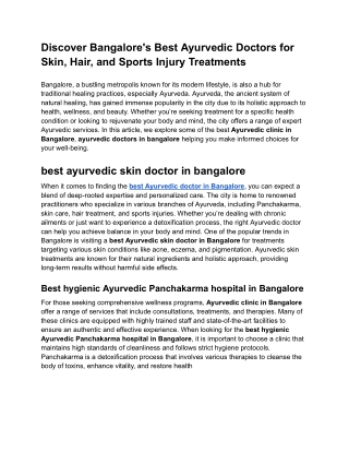 Discover Bangalore's Best Ayurvedic Doctors for Skin, Hair, and Sports Injury Treatments (2)