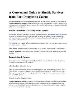A Convenient Guide to Shuttle Services from Port Douglas to Cairns