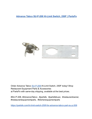Advance Tabco SU-P-208 Hi-Limit Switch, 250F _ PartsFe
