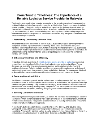 Logistics services Malaysia