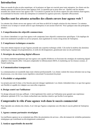 Quelles sont les attentes actuelles des clients envers leur agence web ?