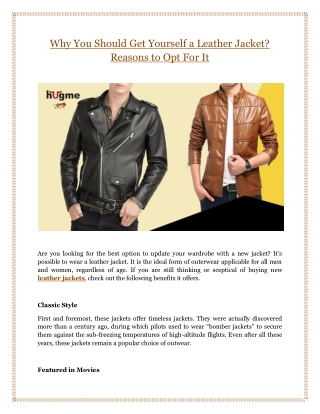 Why You Should Get Yourself a Leather Jacket? Reasons to Opt For It