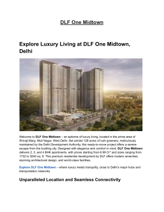 DLF One Midtown Luxury Apartments for Sale in Shivaji Marg, Moti Nagar, Delhi