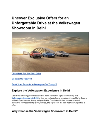 Uncover Exclusive Offers for an Unforgettable Drive at the Volkswagen Showroom in Delhi