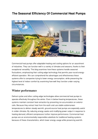 The Seasonal Efficiency Of Commercial Heat Pumps
