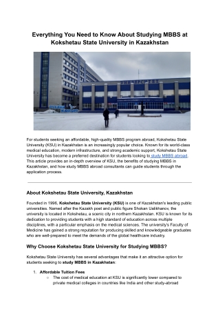 Essential Guide to MBBS at Kokshetau State University, Kazakhstan