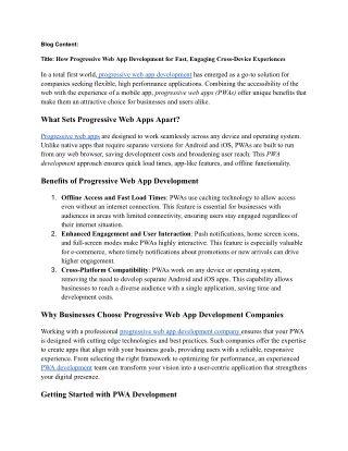How Progressive Web App Development for Fast, Engaging Cross-Device Experiences