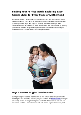 Finding the Perfect Baby Carrier for Every Stage of Motherhood | Buttbaby.in