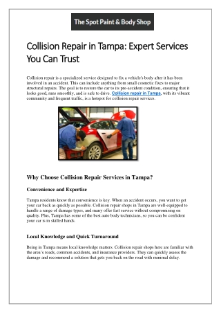 Collision Repair in Tampa Expert Services You Can Trust