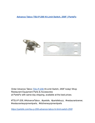 Advance Tabco TSU-P-208 Hi-Limit Switch, 250F _ PartsFe