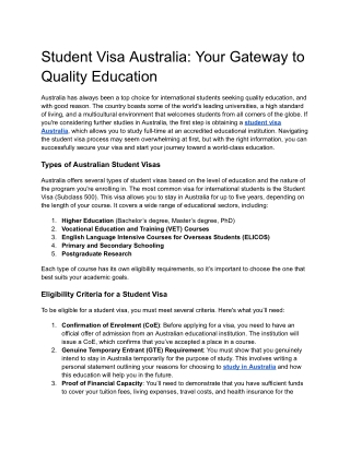 Comprehensive Guide to Australia Student Visa: Requirements, Process, and Benefi