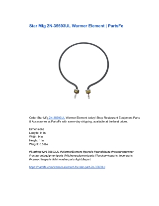Star Mfg 2N-35693UL Warmer Element _ PartsFe