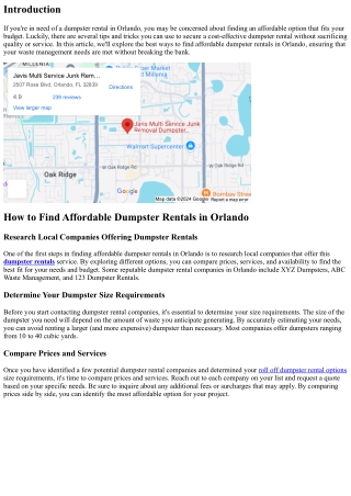 Tips for Finding Affordable Dumpster Rentals in Orlando