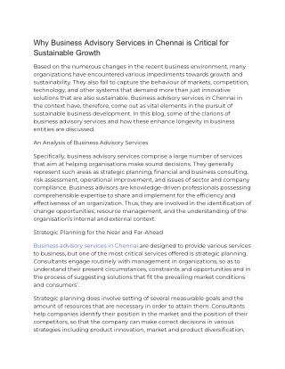 Why Business Advisory Services in Chennai is Critical for Sustainable Growth