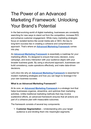 The Power of an Advanced Marketing Framework_ Unlocking Your Brand’s Potential