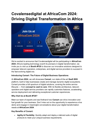 Covalensedigital at AfricaCom 2024 Driving Digital Transformation in Africa