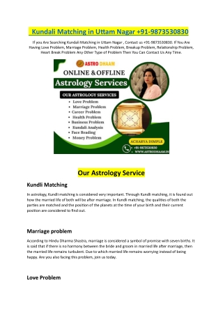 Kundali Matching in Uttam Nagar   91-9873530830