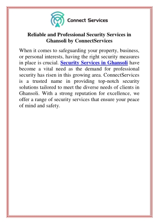 Reliable and Professional Security Services in Ghansoli by ConnectServices