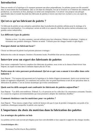 Interview avec un expert des fabricants de palettes