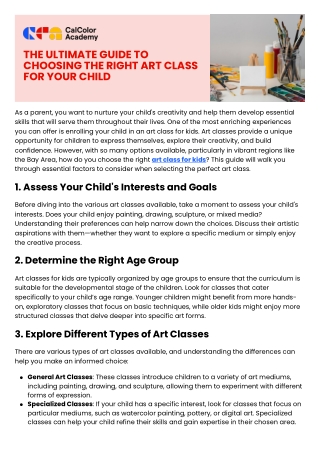 The Ultimate Guide to Choosing the Right Art Class for Your Child
