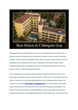 Best hotels in calangute goa _ Resort De Coracao