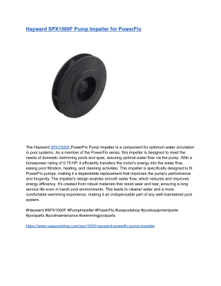 Hayward SPX1500F Pump Impeller for PowerFlo
